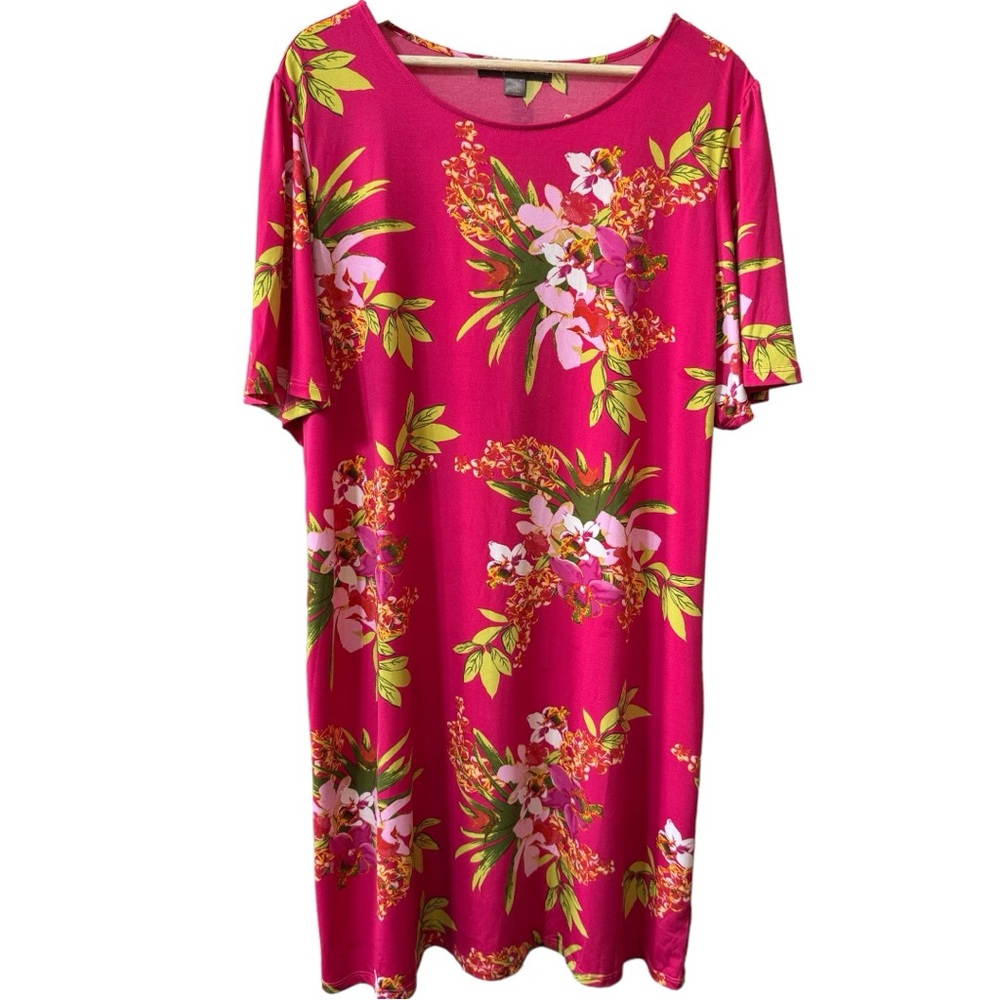 ALEXANDRA OAK Floral Dress Women's Size Plus XXL Bright Pink Short Sleeve